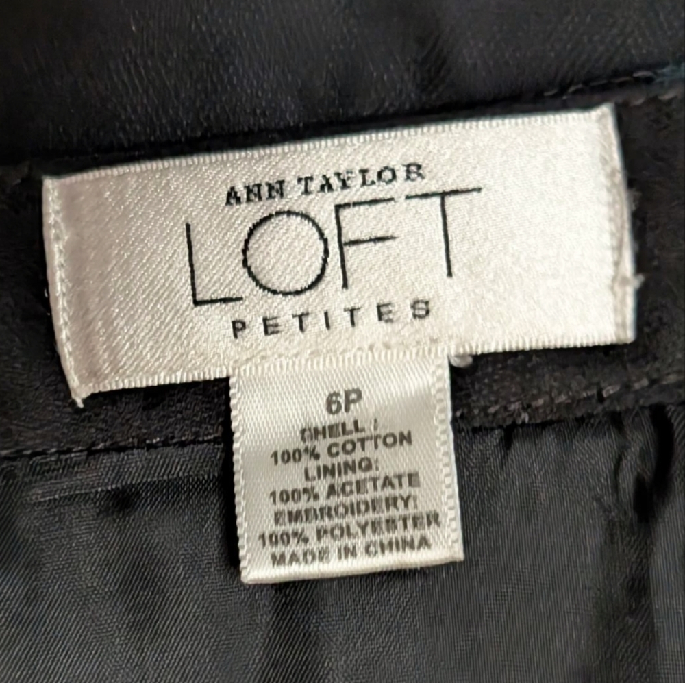 Ann Taylor‎ LOFT Petite Black Embroidered Floral A-Line Skirt Lace Trim Lined - Picture 9 of 10